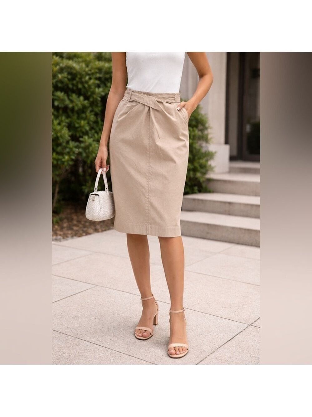 MICHAEL KORS Neutral Twist Waistband Pencil Skirt | size 10